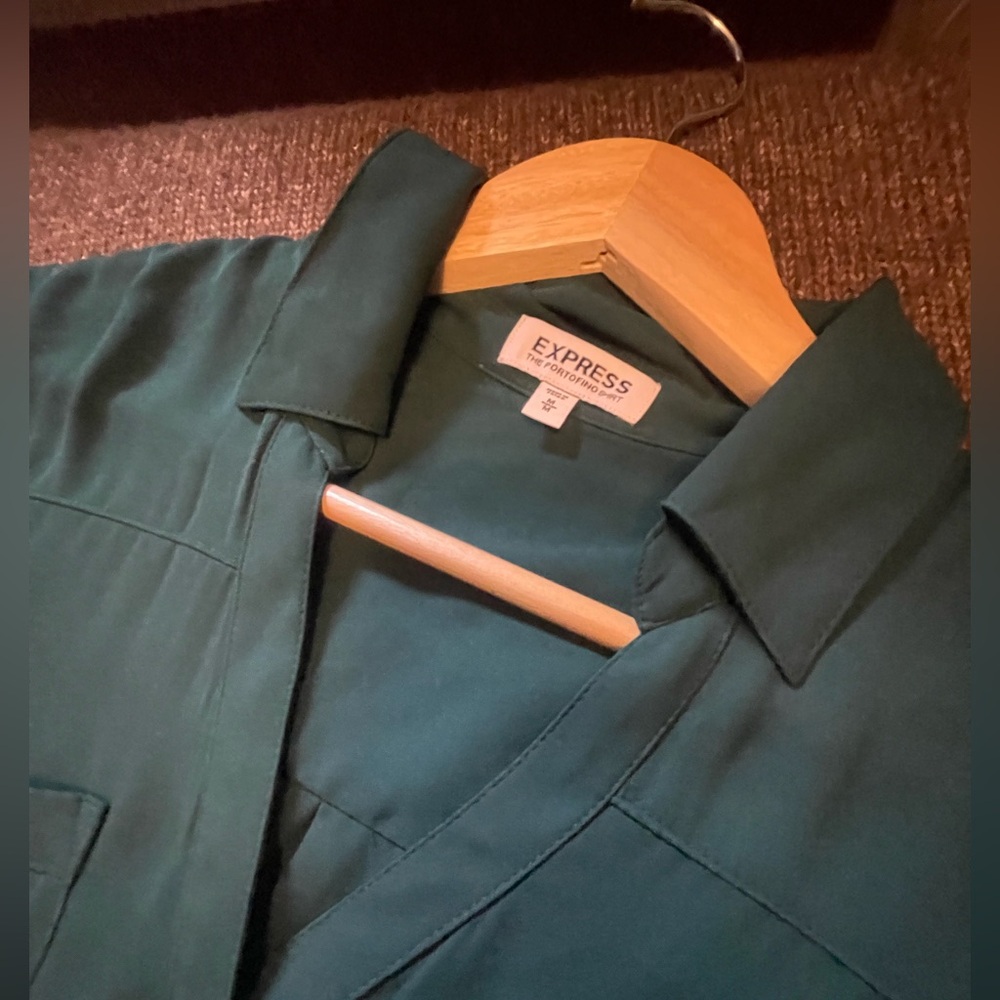 Express Long-Sleeve Button Front Button Green Blo… - image 13